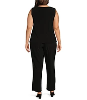 Le Bos Plus Size Round Neck 3/4 Sleeve Embroidered Trim Duster 3-Piece Pant Set
