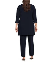 Le Bos Plus Size Round Neck 3/4 Sleeve Embroidered Trim Duster 3-Piece Pant Set