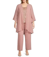 Le Bos Plus Size Scoop Neck 3/4 Sleeve 3-Piece Bell Sleeve Duster Pant Set
