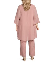 Le Bos Plus Size Scoop Neck 3/4 Sleeve 3-Piece Bell Sleeve Duster Pant Set