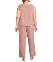Le Bos Plus Size Scoop Neck 3/4 Sleeve 3-Piece Bell Sleeve Duster Pant Set