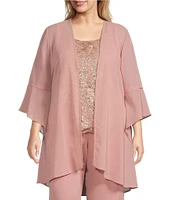 Le Bos Plus Size Scoop Neck 3/4 Sleeve 3-Piece Bell Sleeve Duster Pant Set