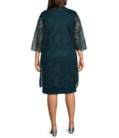 Le Bos Plus Size V-Neck Beaded Trim 3/4 Sleeve Lace 2-Piece Jacket Dress Set