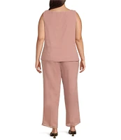 Le Bos Plus Size Round Neck 3/4 Sleeve Georgette Tonal Trim Evening 3-Piece Pant Set