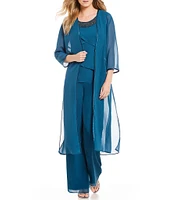 Le Bos Round Neck 3/4 Sleeve Georgette Tonal Trim 3-Piece Pant Set