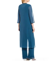 Le Bos Round Neck 3/4 Sleeve Georgette Tonal Trim 3-Piece Pant Set