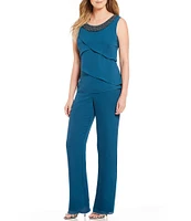 Le Bos Round Neck 3/4 Sleeve Georgette Tonal Trim 3-Piece Pant Set