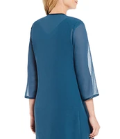 Le Bos Round Neck 3/4 Sleeve Georgette Tonal Trim 3-Piece Pant Set