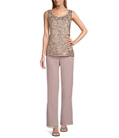 Le Bos Round Neck 3/4 Sleeve Sequin Embroidered 3-Piece Pant Set