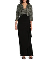 Le Bos Round Neck 3/4 Sleeve Side Cascade Skirt 2-Piece Jacket Dress