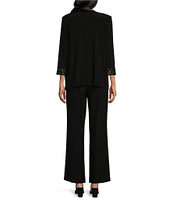 Le Bos Sequin Embroidered Trim Crew Neck 3/4 Sleeve 3-Piece Pantsuit