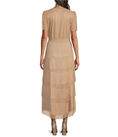 Le Bos Surplice Neck Short Sleeve Tiered Metallic Dress