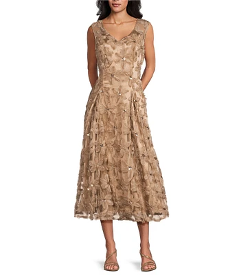 Livia Jolie By Le Bos V-Neck Sleeveless 3D Flower Mesh A-Line Dress