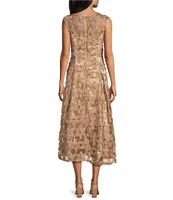 Livia Jolie By Le Bos V-Neck Sleeveless 3D Flower Mesh A-Line Dress