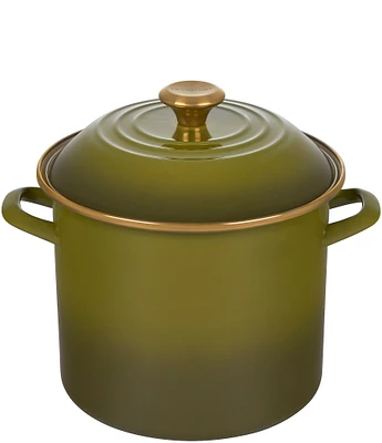 Le Creuset Enamel On Steel Stockpot with Gold Knob, 10-Quart- Olive