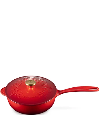 Le Creuset Enameled Cast Iron Holly Collection Traditional Saucier with Lid, 2.25-Quart