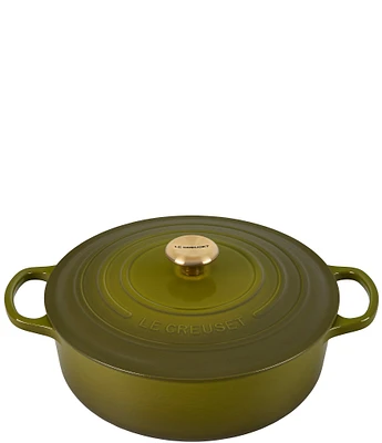 Le Creuset Enameled Cast Iron Signature Round Wide Dutch Oven with Gold Knob, 6.75 qt.- Olive