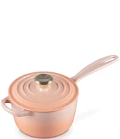 Le Creuset Signature 1.75-Quart Enameled Cast Iron Saucepan with Light Gold Knob - Peche