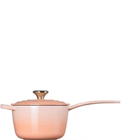 Le Creuset Signature 1.75-Quart Enameled Cast Iron Saucepan with Light Gold Knob - Peche