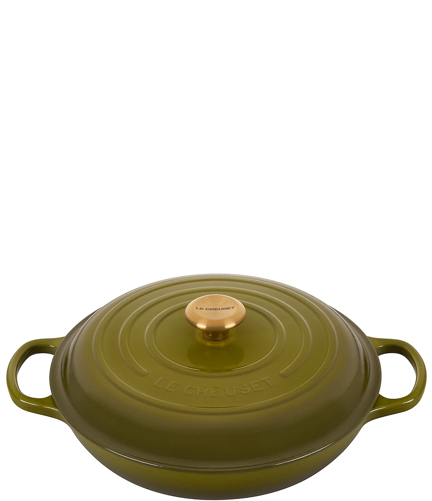 Le Creuset Signature 3.5-Quart Enameled Cast Iron Braiser with Gold Stainless Steel Knob