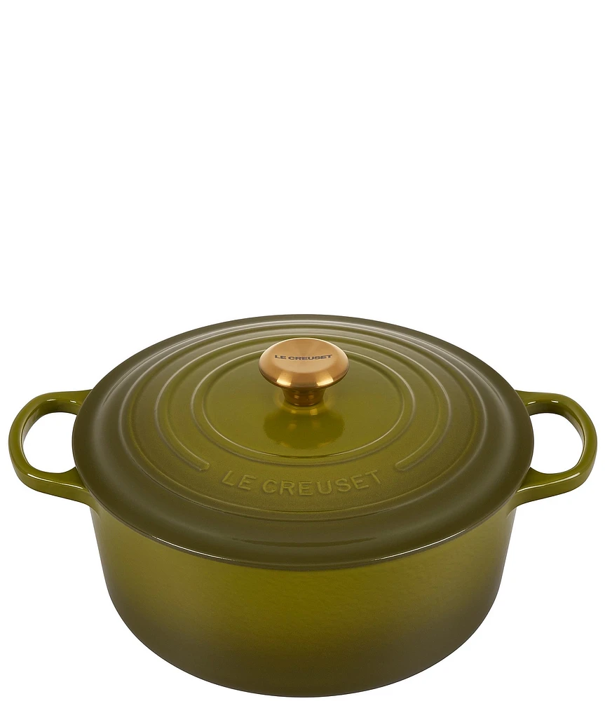 Le Creuset Signature -Quart Round Enameled Cast Iron Dutch Oven with Gold Stainless Steel Knob