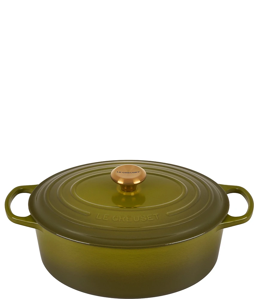 Le Creuset Signature 6.75-Quart Oval Enameled Cast Iron Dutch Oven with Gold Stainless Steel Knob