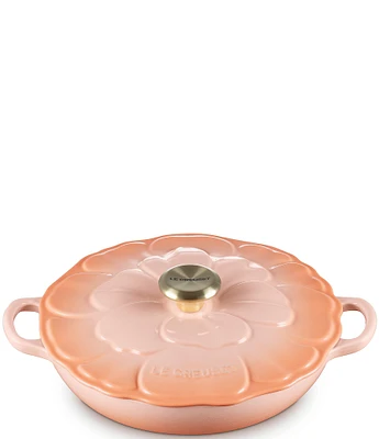 Le Creuset Signature Enameled Cast Iron White with Gold Knob Petal Braiser, 2.25qt.