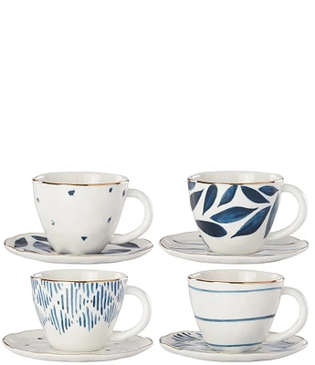 Lenox Blue Bay Assorted Espresso Cup & Saucer Set of 4