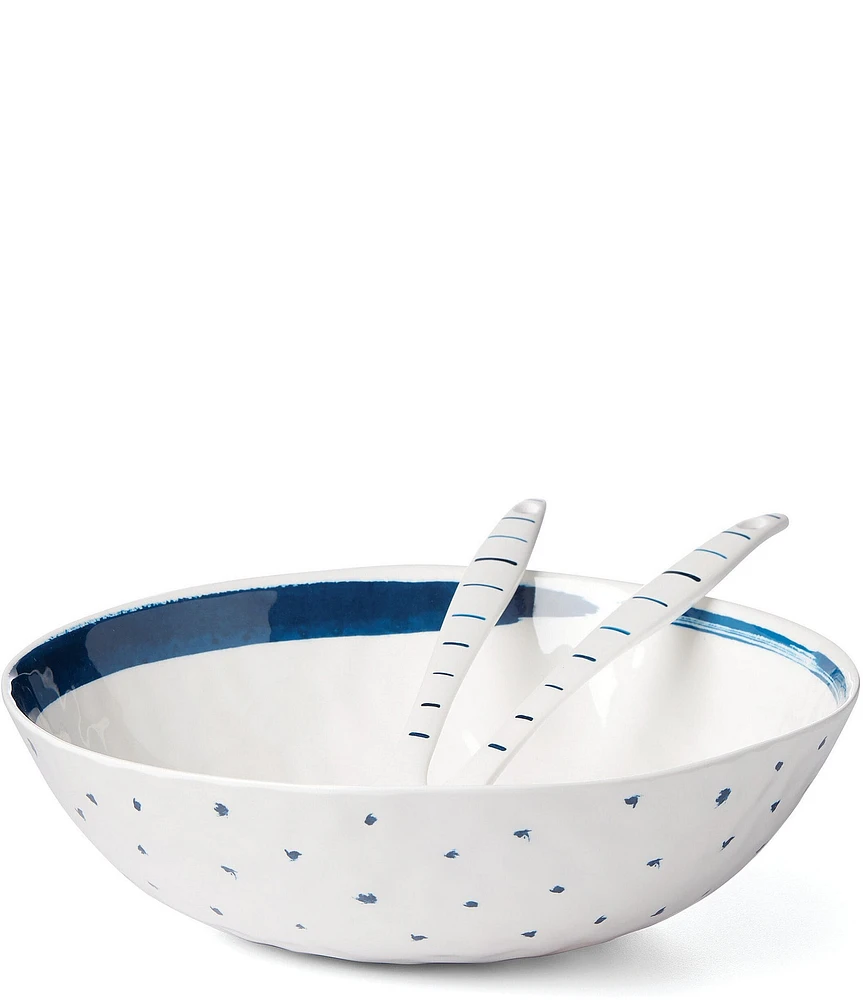 Lenox Blue Bay Melamine Salad Bowl With Servers