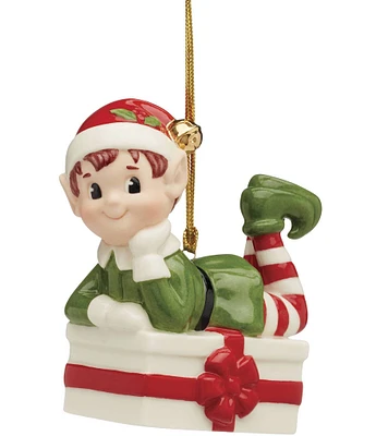 Lenox Christmas Elf on Present Ornament