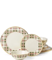 Lenox Holiday Tartan Plaid 14K Gold Accents 12-Piece Dinnerware Set