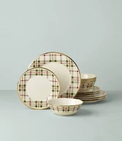 Lenox Holiday Tartan Plaid 14K Gold Accents 12-Piece Dinnerware Set