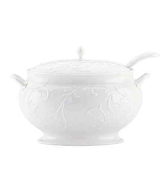 Lenox Opal Innocence Carved Scroll Porcelain Soup Tureen with Ladle