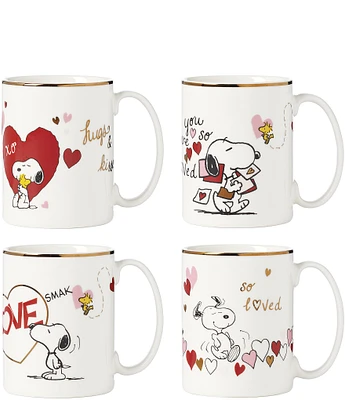 Lenox Snoopy Valentine's Day Porcelain Mugs, Set of 4