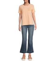 Leo & Nicole Acid Wash Crew Neck Short Sleeve Lace Pocket Tee Shirt