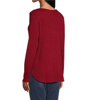 Leo & Nicole Brushed Knit Crew Neck Long Sleeve Side Button Detail Top