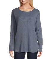 Leo & Nicole Brushed Knit Crew Neck Long Sleeve Side Button Detail Top