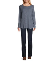 Leo & Nicole Brushed Knit Crew Neck Long Sleeve Side Button Detail Top