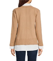 Leo & Nicole Collared V-Neck Long Sleeve Layered Sweater