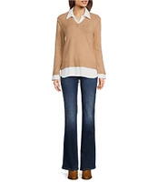 Leo & Nicole Collared V-Neck Long Sleeve Layered Sweater