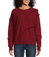 Leo & Nicole Diagonal Fringe Crew Neck Long Dolman Sleeve Pullover Sweater