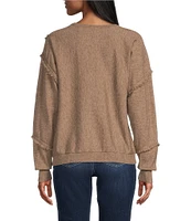 Leo & Nicole Diagonal Fringe Crew Neck Long Dolman Sleeve Pullover Sweater