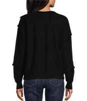 Leo & Nicole Diagonal Fringe Crew Neck Long Dolman Sleeve Pullover Sweater