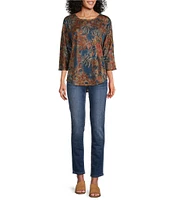 Leo & Nicole Knit Floral Vision Print Crew Neck 3/4 Dolman Sleeve Top