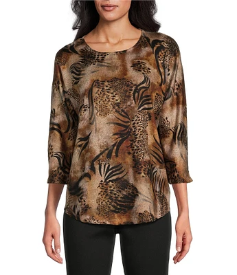 Leo & Nicole Knit Print Crew Neck 3/4 Dolman Sleeve Top