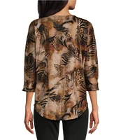 Leo & Nicole Knit Print Crew Neck 3/4 Dolman Sleeve Top