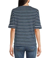 Leo & Nicole Knit Stripe V-Neck Elbow Sleeve Top