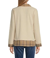 Leo & Nicole Mixed-Media Plaid Point Collar Long Sleeve Layered Sweater