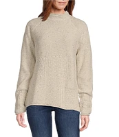 Leo & Nicole Mixed Pattern Mock Neck Long Raglan Sleeve Sweater