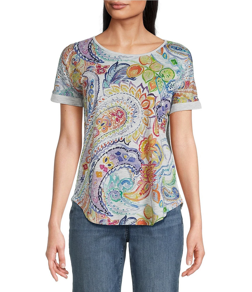 Leo & Nicole Paisley Print Crew Neck Short Sleeve Tee Shirt